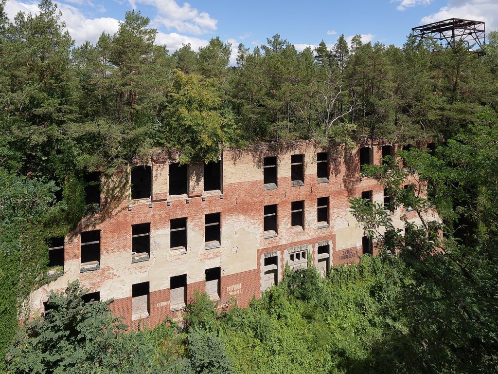 Heilstätten Beelitz zwischen 1898 und 1930 errichtet jetzt zum größten Teil eine Ruine 11 Blick vom Pfad auf das Alpenhaus